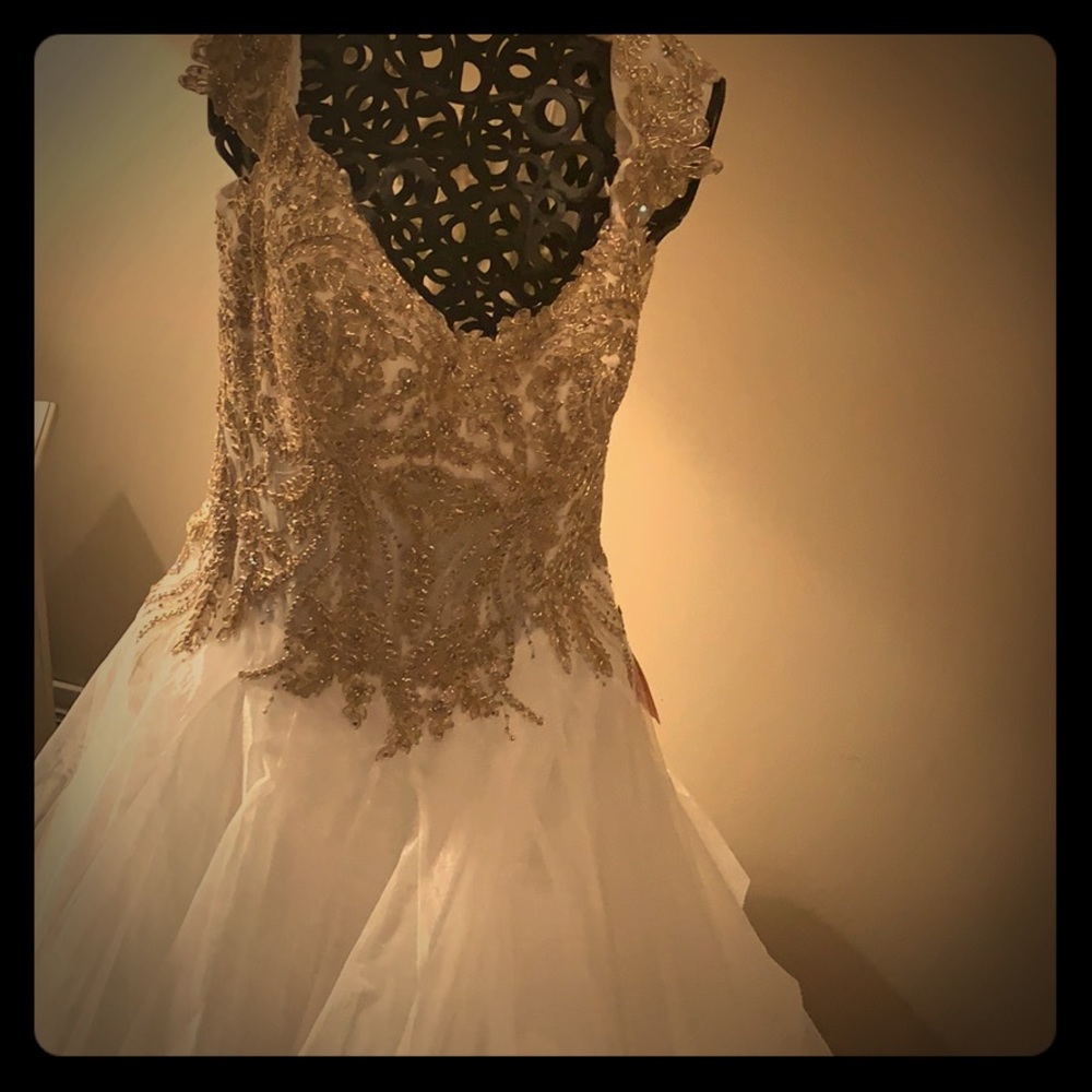 Princess white/gold gown w blue detail on top